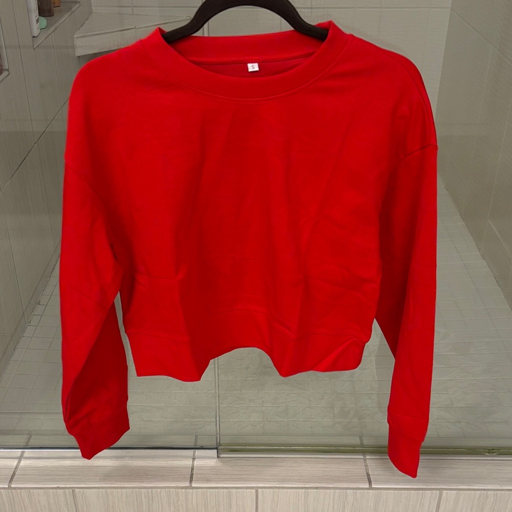 Red Cropped Women's Crewneck Sweatshirt